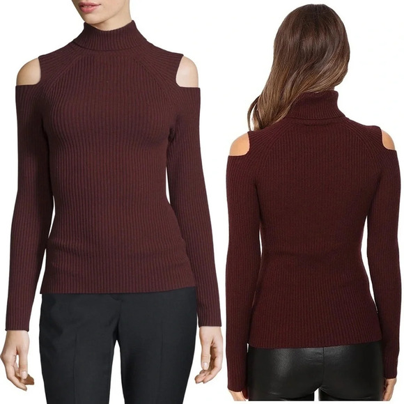 NWOT Theory Jemliss Evian Ribbed Turtleneck Sweater Burgundy Casual Medium - Picture 1 of 10